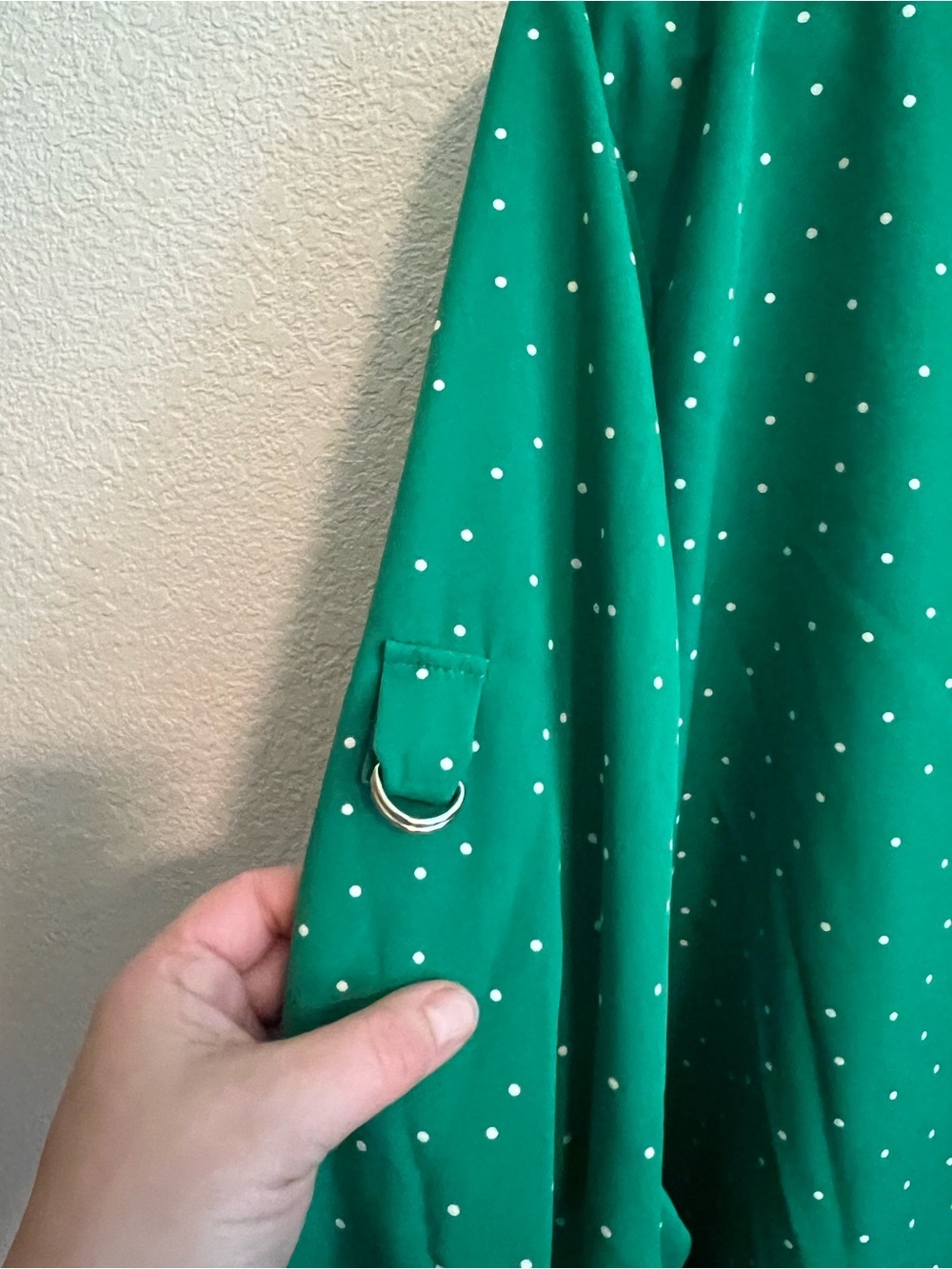 💃🏾 Women's Emerald Green Polka Dot Blouse - Lightweight Long Sleeve - Picture 2 of 8